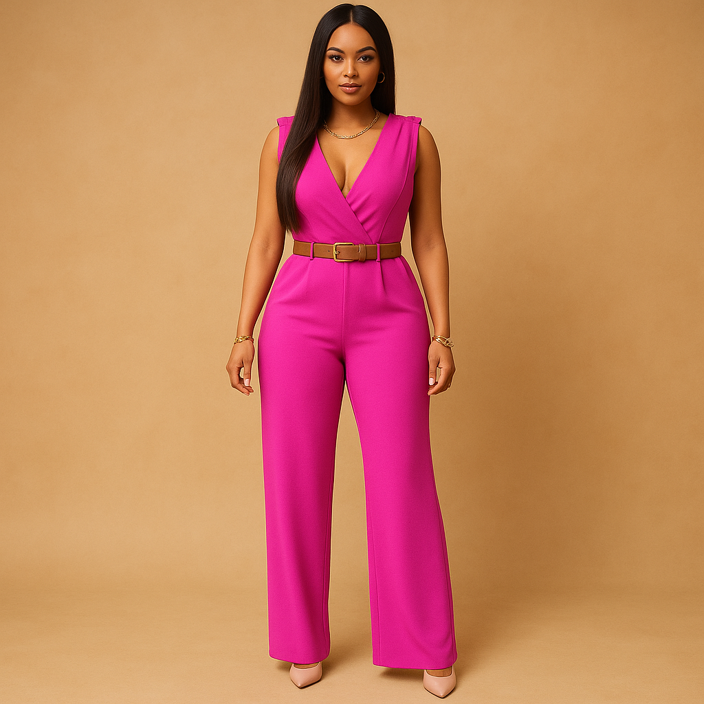 Elegante jumpsuit met diepe V-hals en hoge taille | Maud 3