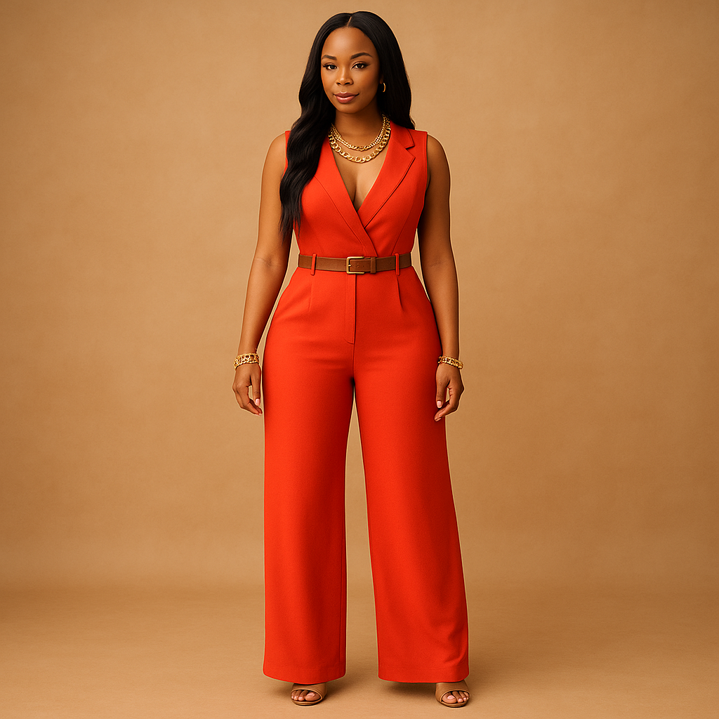 Elegante jumpsuit met diepe V-hals en hoge taille | Maud 4