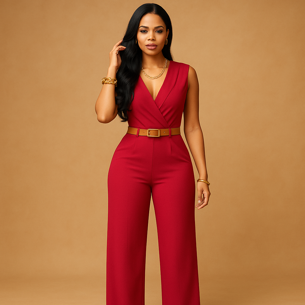 Elegante jumpsuit met diepe V-hals en hoge taille | Maud 5
