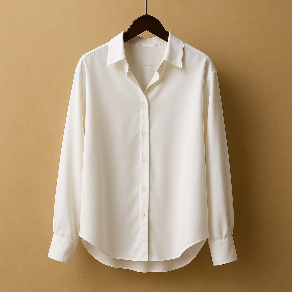 Witte blouse dames met luxe satijnen stof en omgeslagen kraag | Mirthe 4
