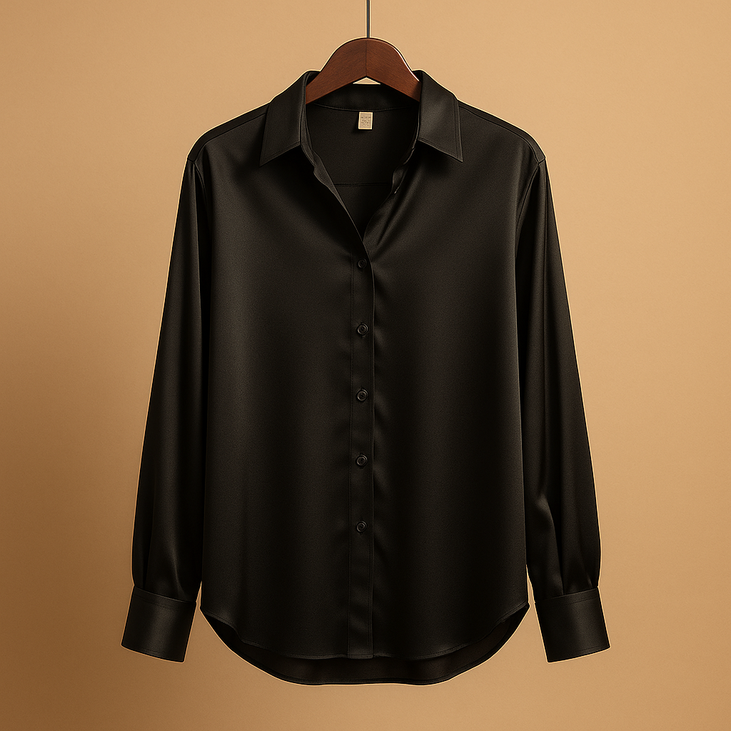 Variant image for Witte blouse dames met luxe satijnen stof en omgeslagen kraag | Mirthe-19