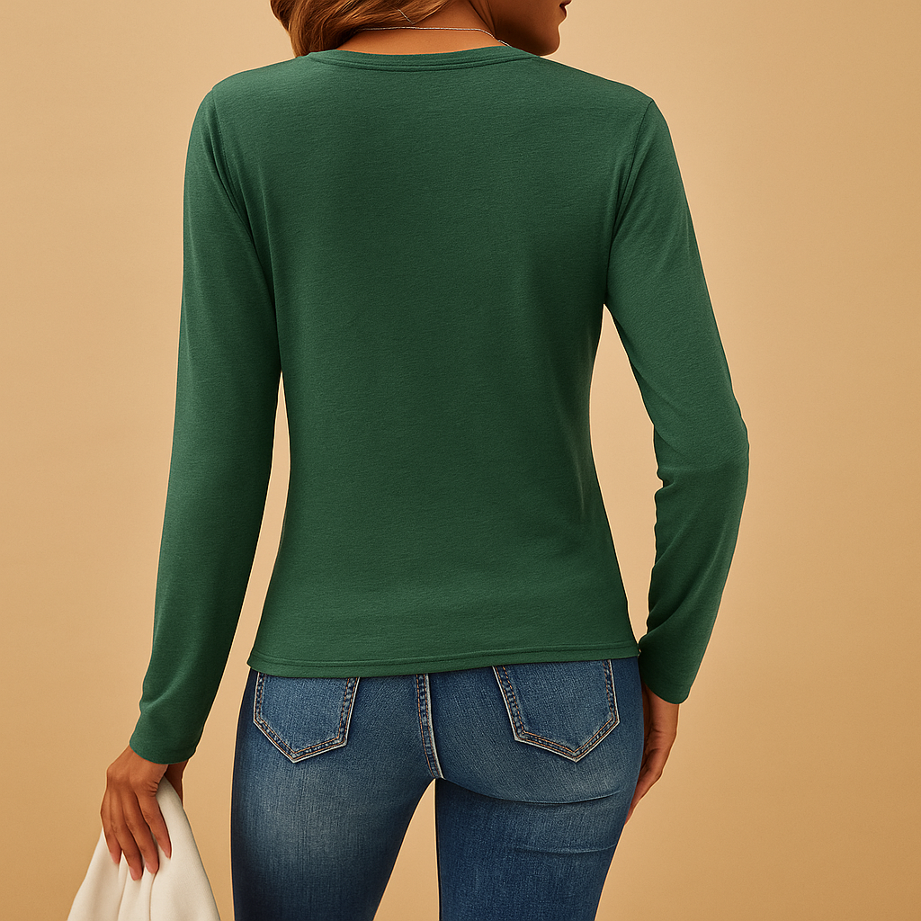 T-shirt dames met V-hals en lange mouwen | Yara 6