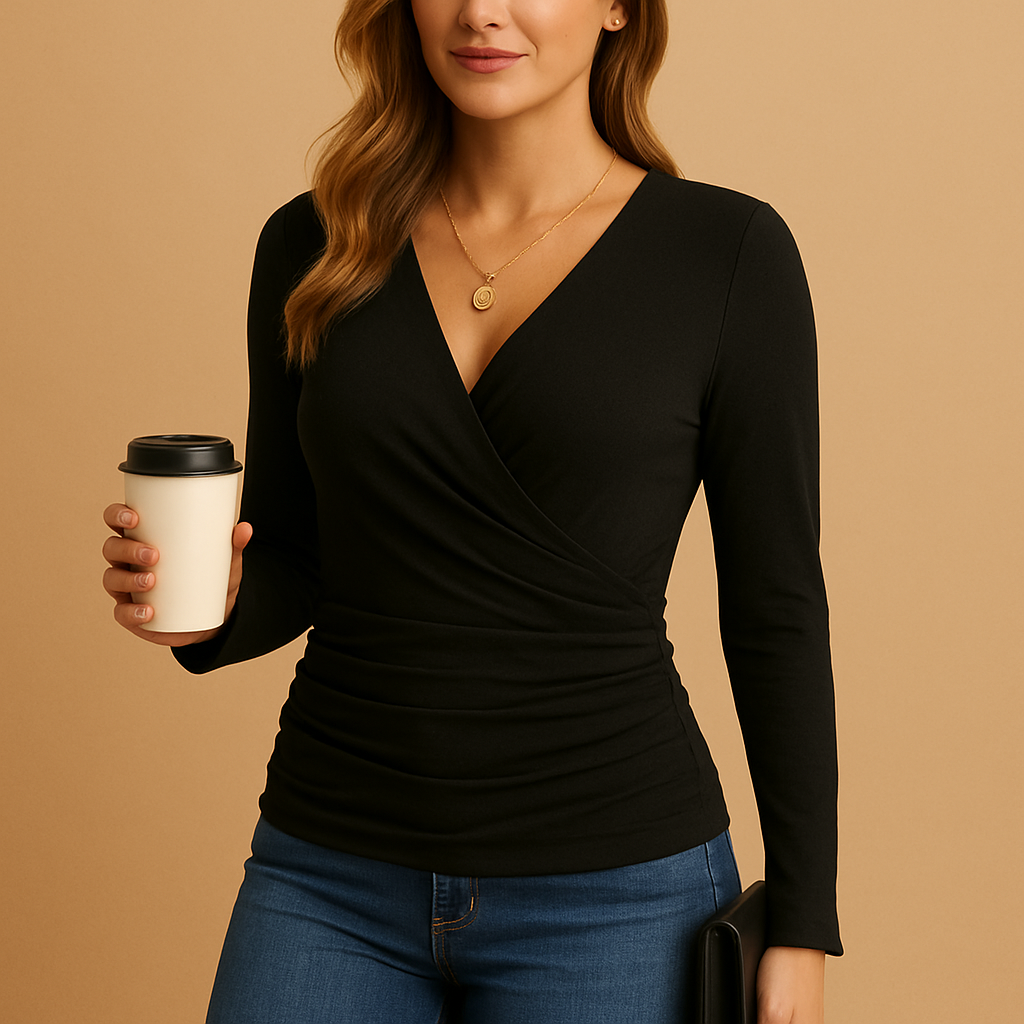 T-shirt dames met V-hals en lange mouwen | Yara 3
