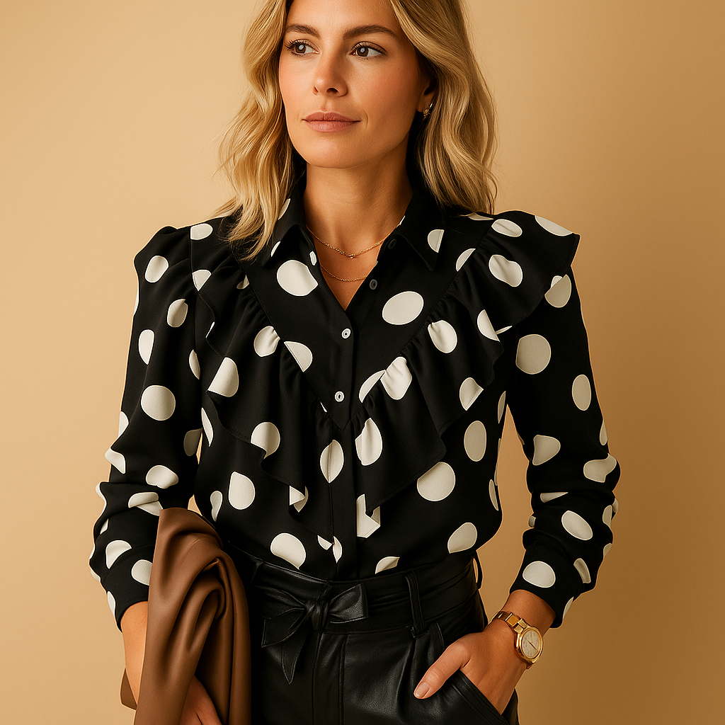 Witte blouse dames met V-hals en ruches | Annelies 3