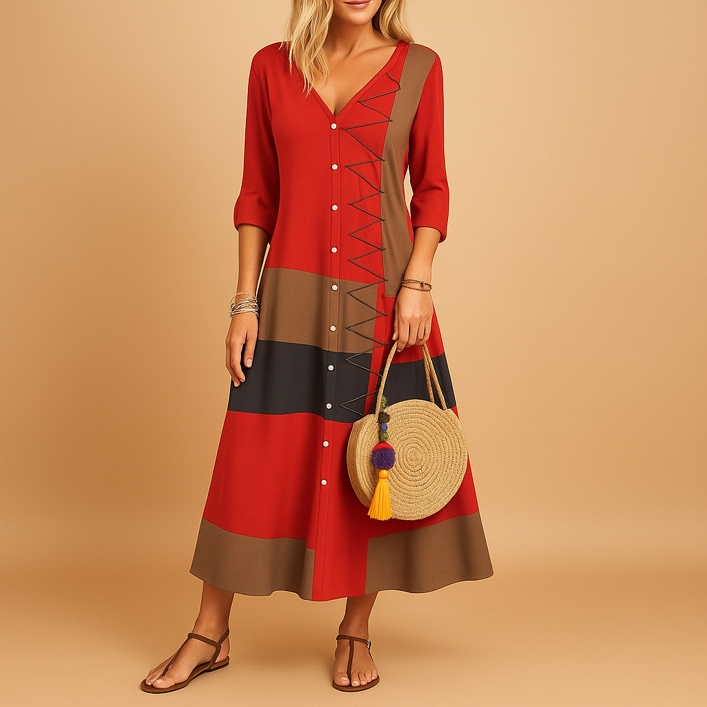 Midi Jurk Dames met Zig-Zag Details en Losse Pasvorm | Feline 4