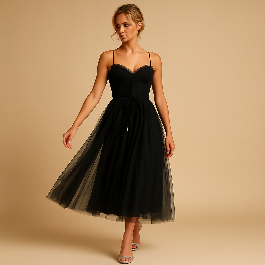 Elegante lange jurk dames met chiffon en tule-overlay | Elodie 4