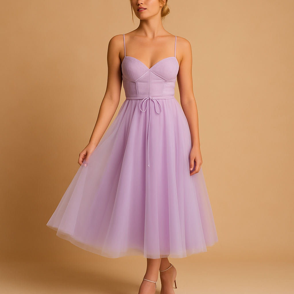 Variant image for Elegante lange jurk dames met chiffon en tule-overlay | Elodie-13