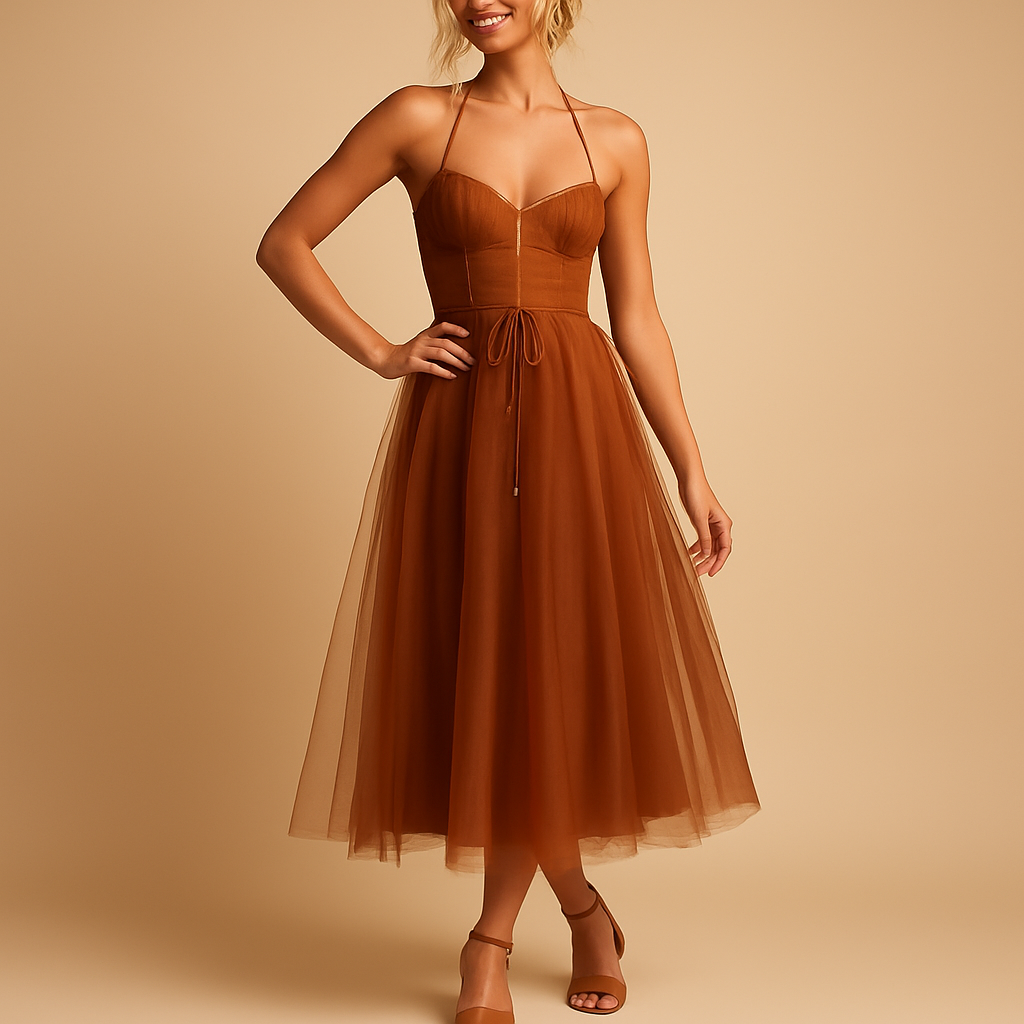 Elegante lange jurk dames met chiffon en tule-overlay | Elodie 6