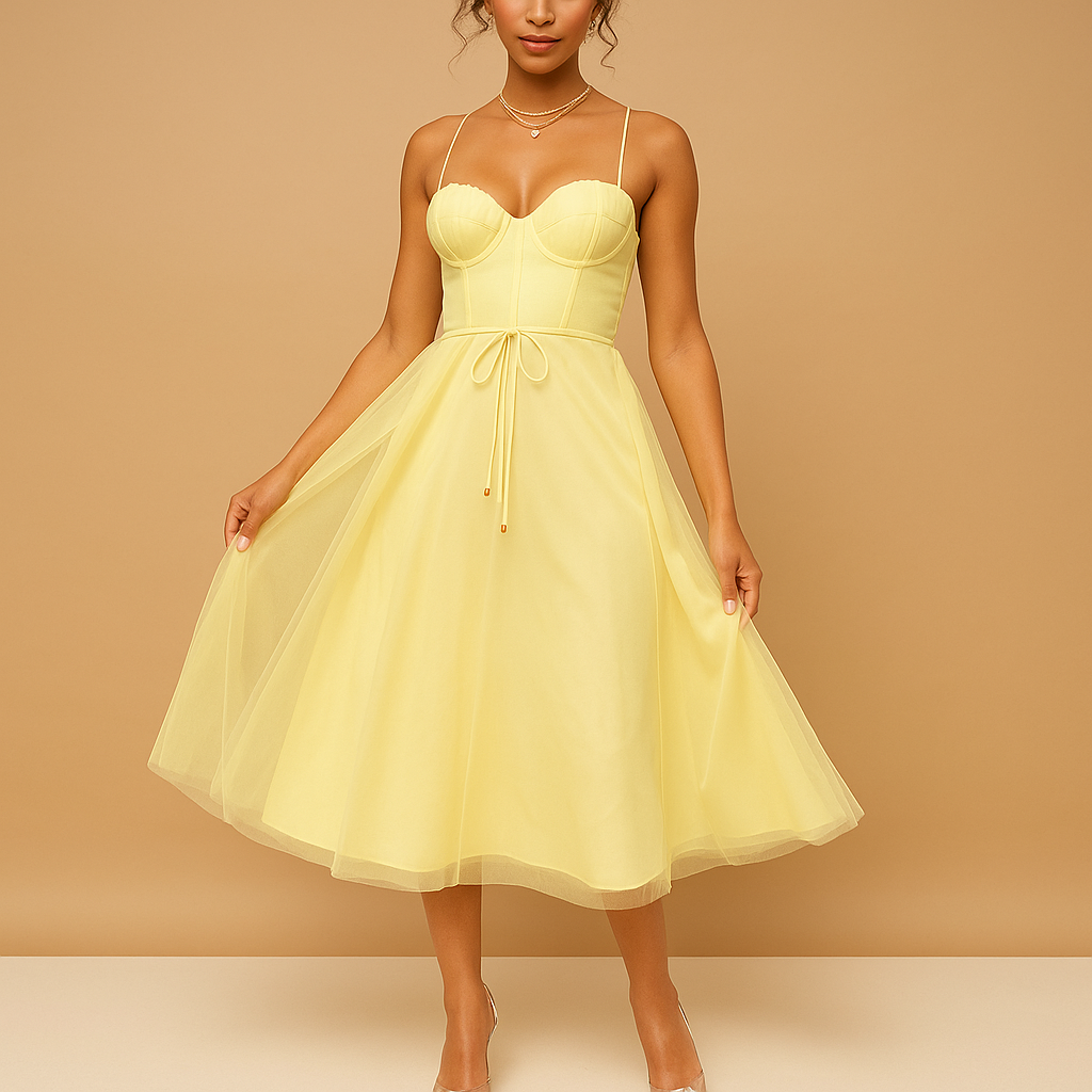 Variant image for Elegante lange jurk dames met chiffon en tule-overlay | Elodie-17