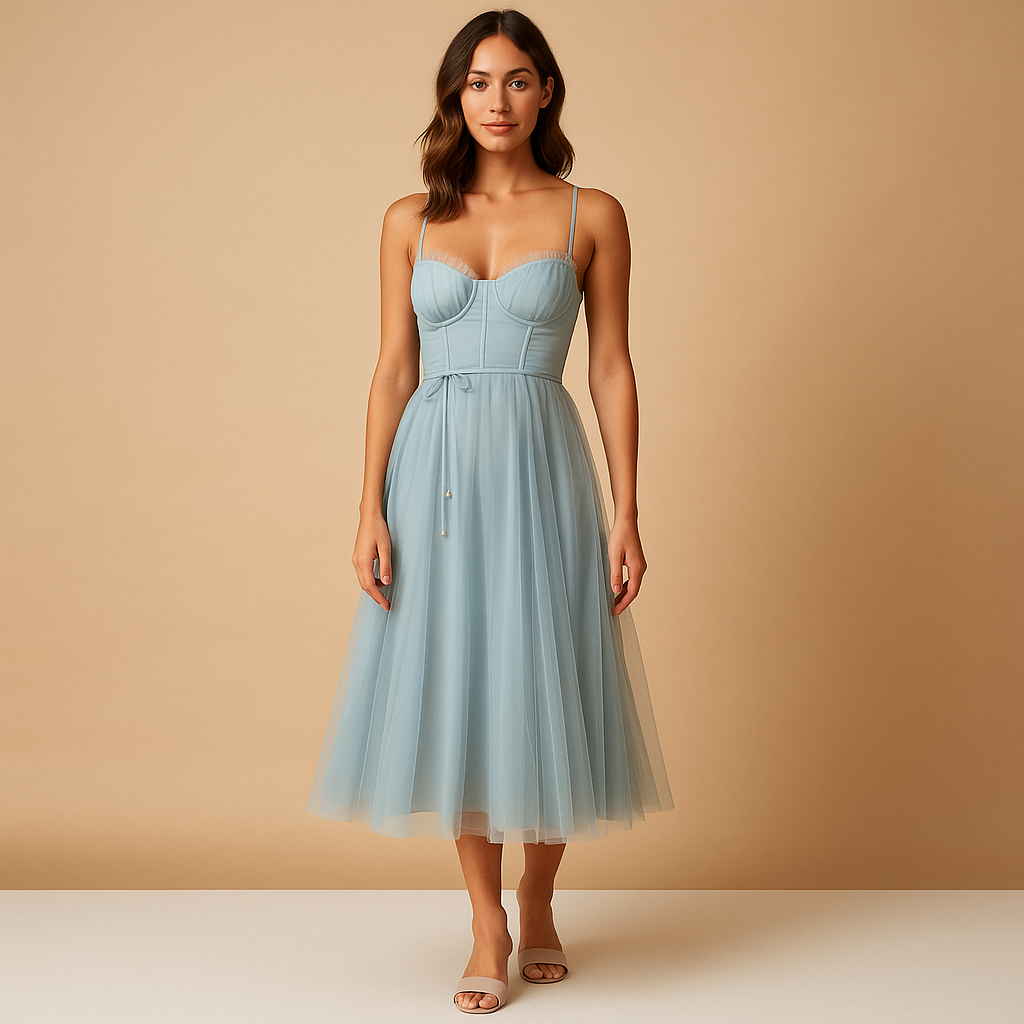 Variant image for Elegante lange jurk dames met chiffon en tule-overlay | Elodie-21