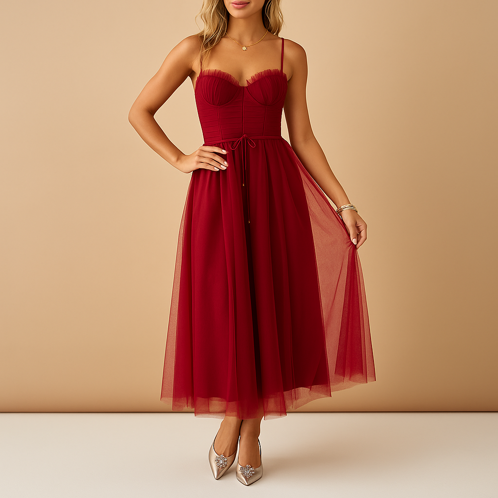 Variant image for Elegante lange jurk dames met chiffon en tule-overlay | Elodie-25