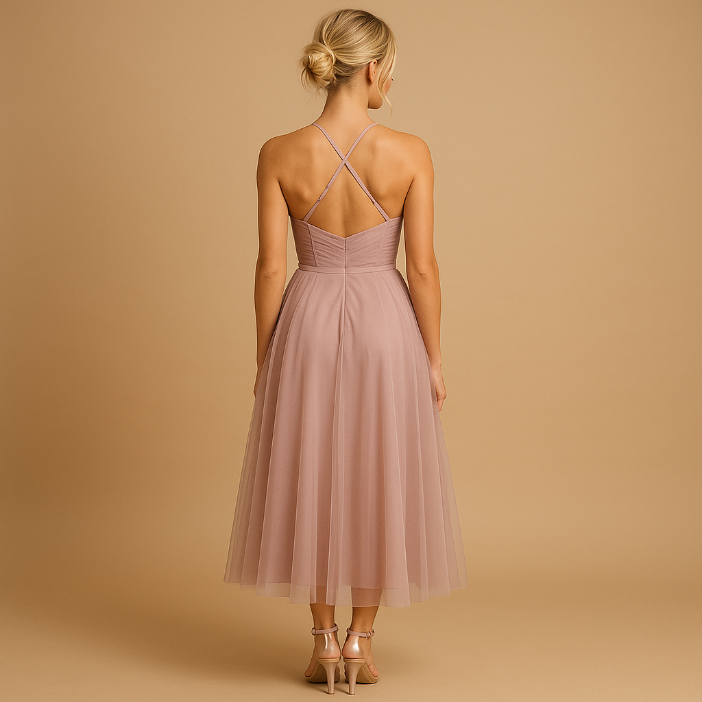 Elegante lange jurk dames met chiffon en tule-overlay | Elodie 3