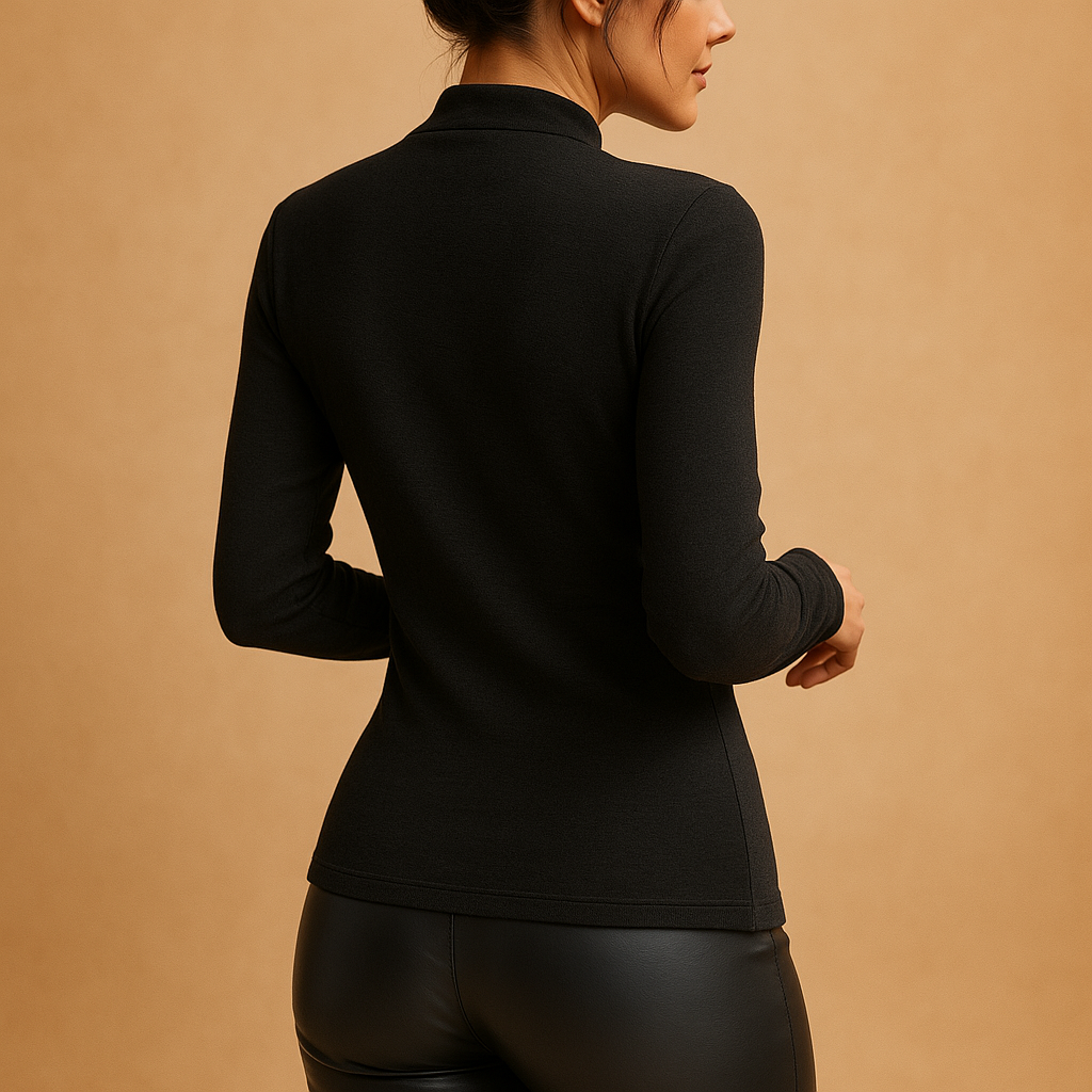 Zwarte blouse dames met hoge hals en plooidetails | Milou 3