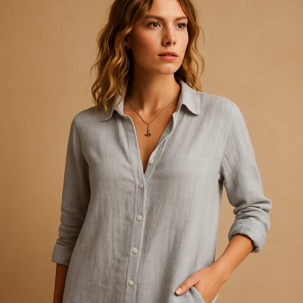Dames Blouse Lange Mouw met Reverskraag van Linnen | Linde 4