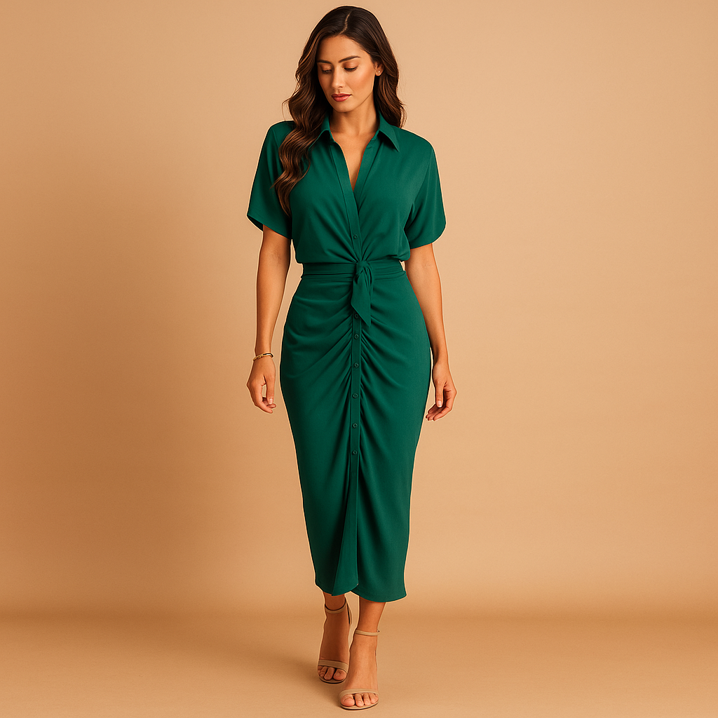 Variant image for Galajurk met V-hals en draperie voor dames | Mara-49