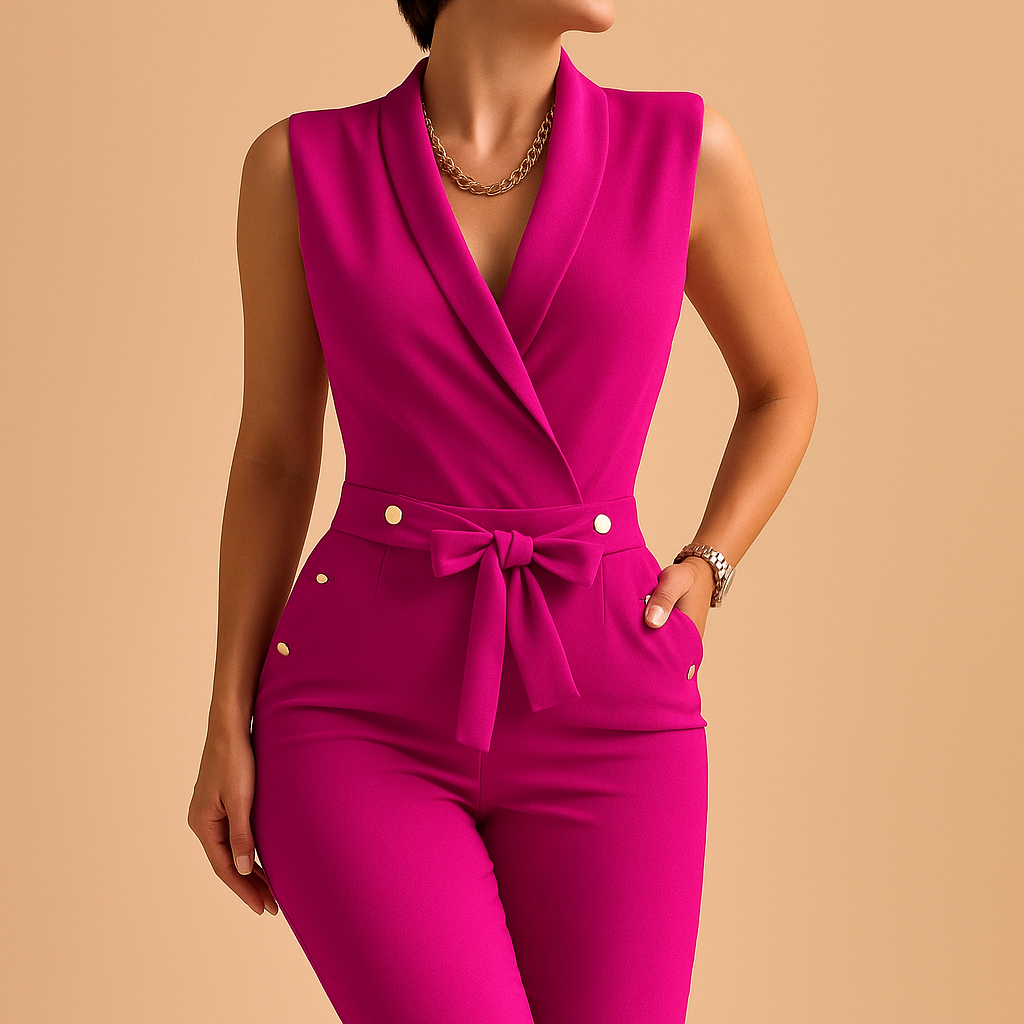 Feestelijke jumpsuit dames met V-hals en taille-strik | Yara 3