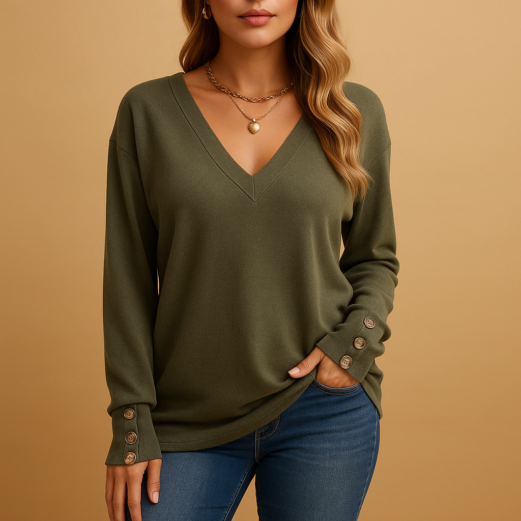 Variant image for Zwarte Dames Blouse Met V-hals En Knoopdetails | Jolien-16