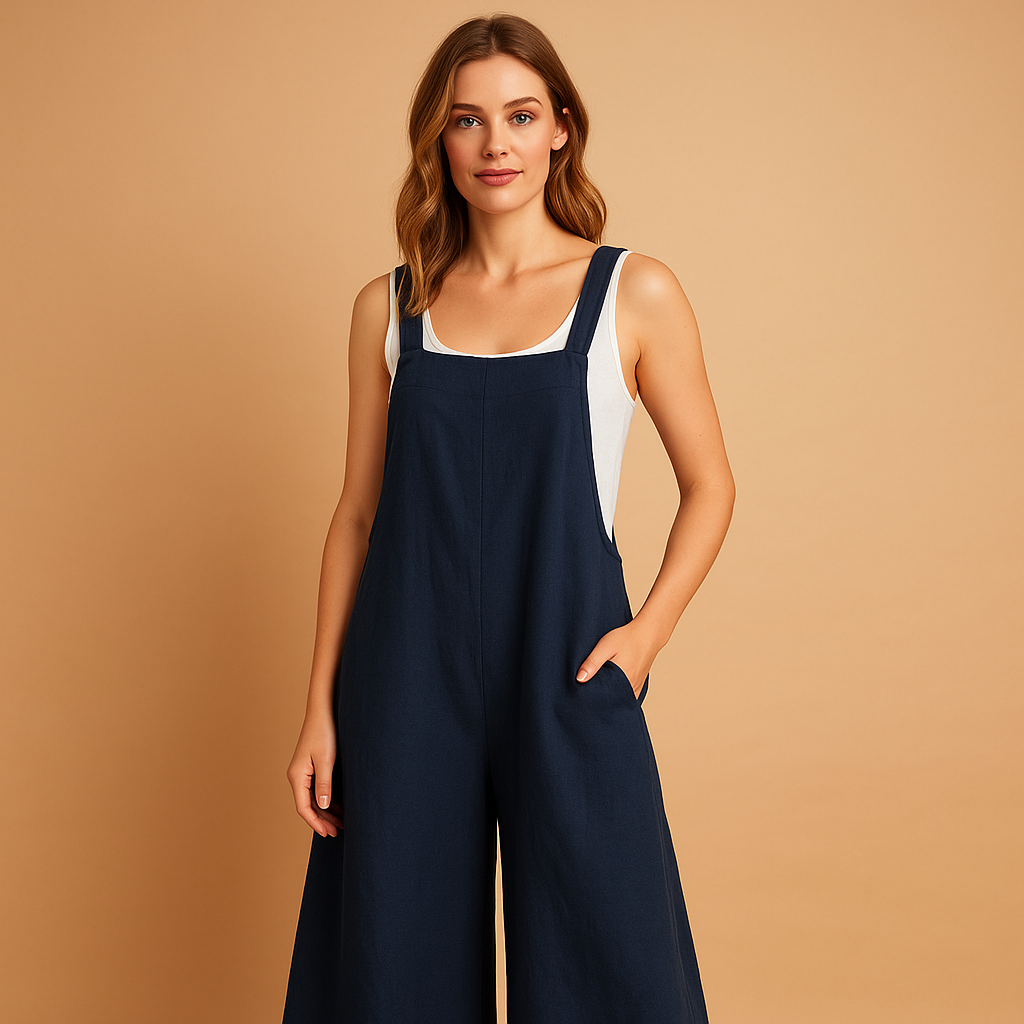 Zwarte jumpsuit dames met wijde pijpen van ademende stof | Elvira 4