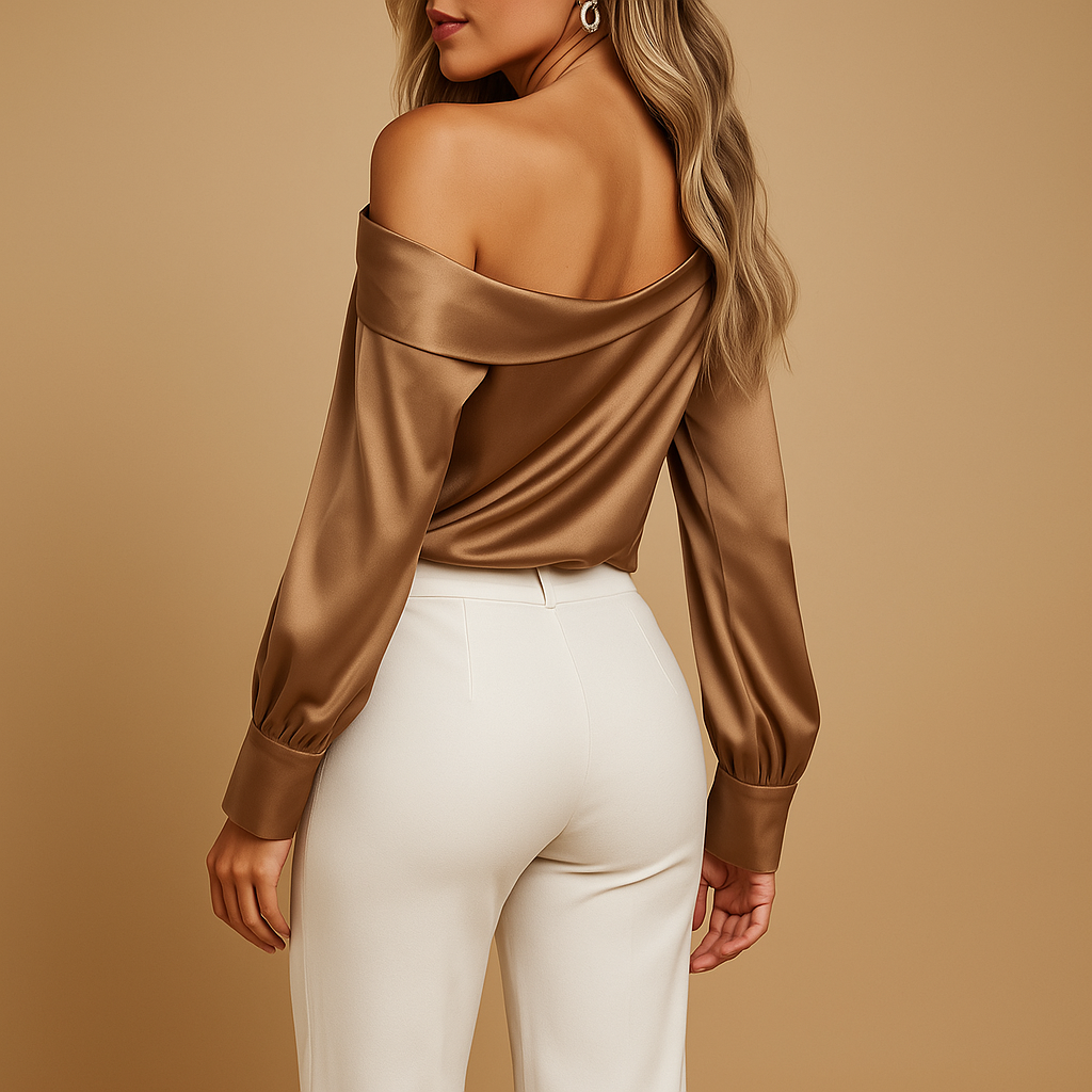 Dames blouse satijnen off-shoulder met lange mouwen | Isabeau 4