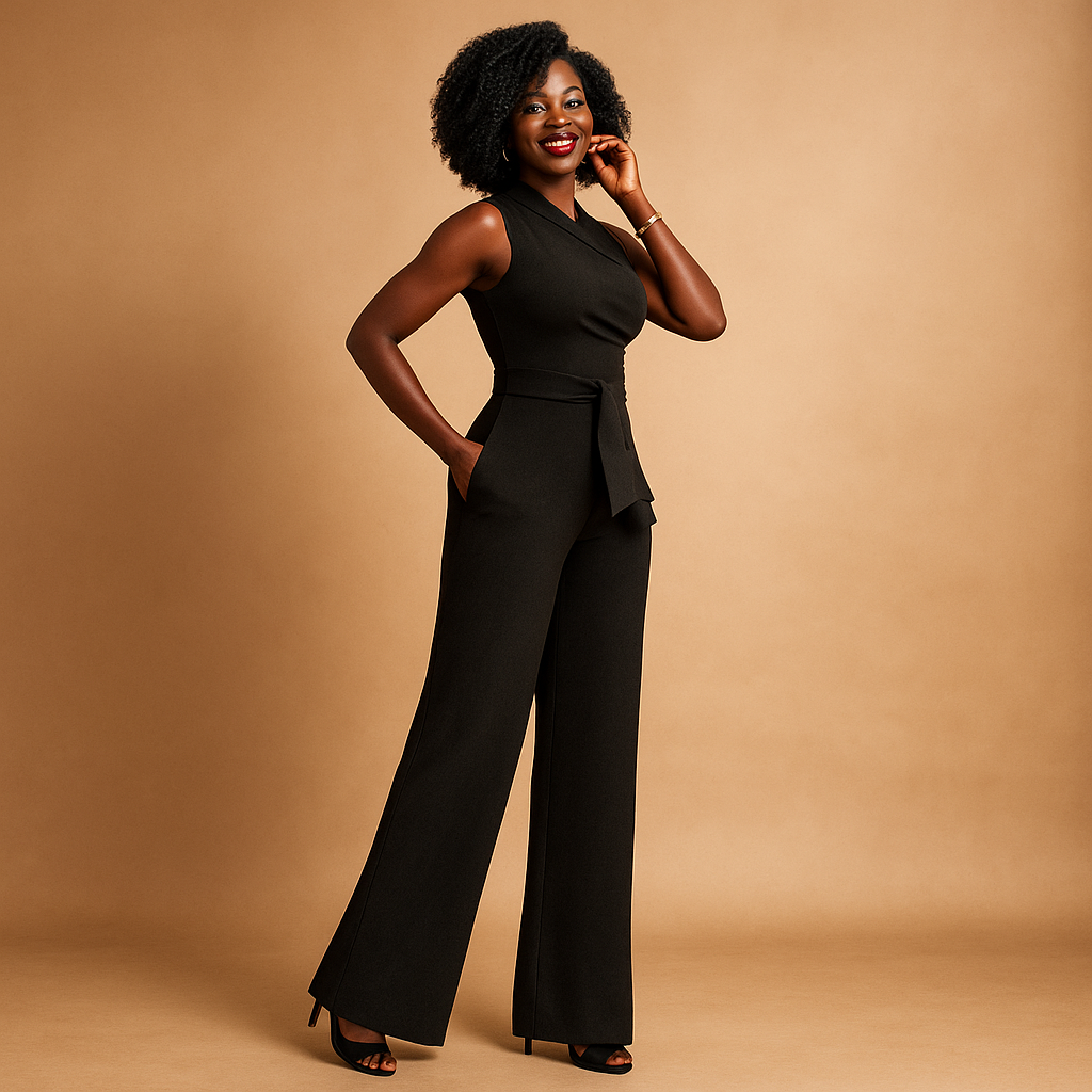 Feestelijke zwarte jumpsuit dames met wijde pijpen | Femke 4