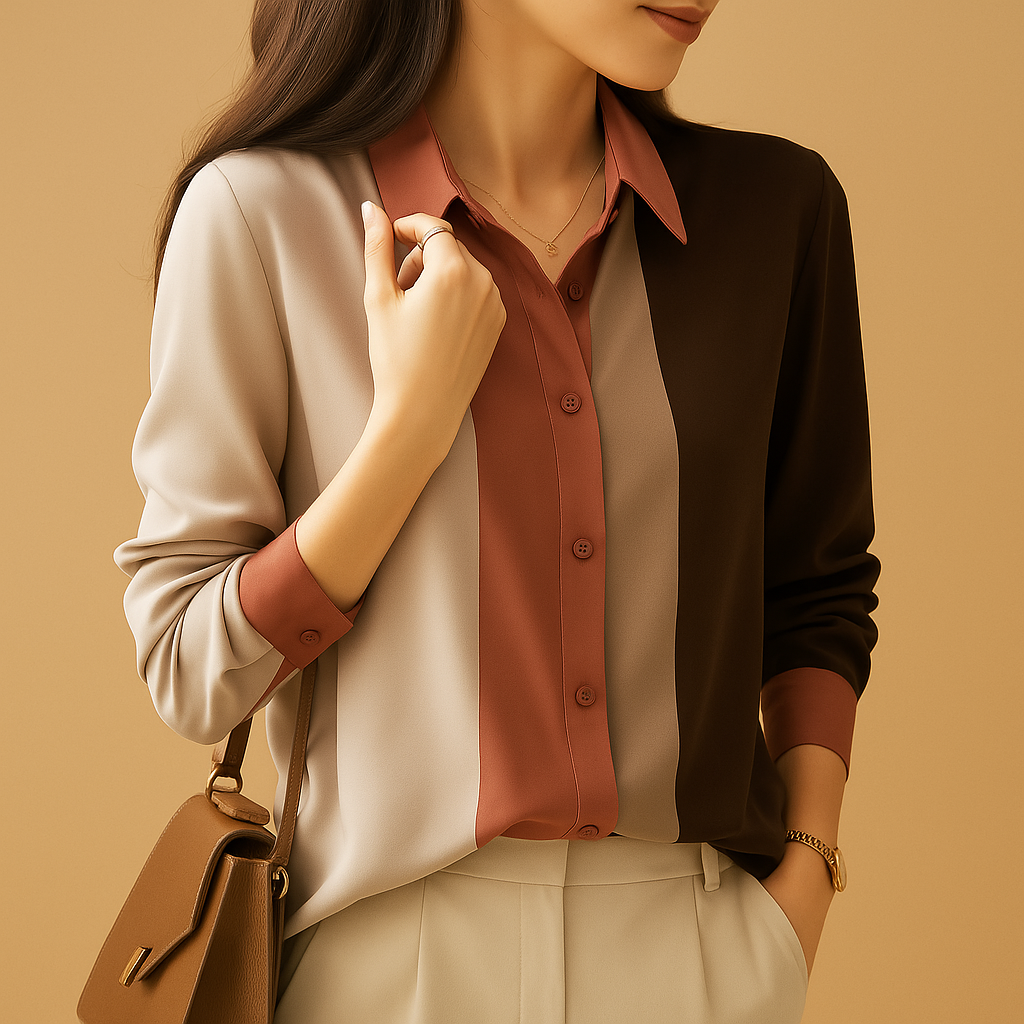 Elegante satijnen blouse met patchwork strepen voor dames | Giselle 4