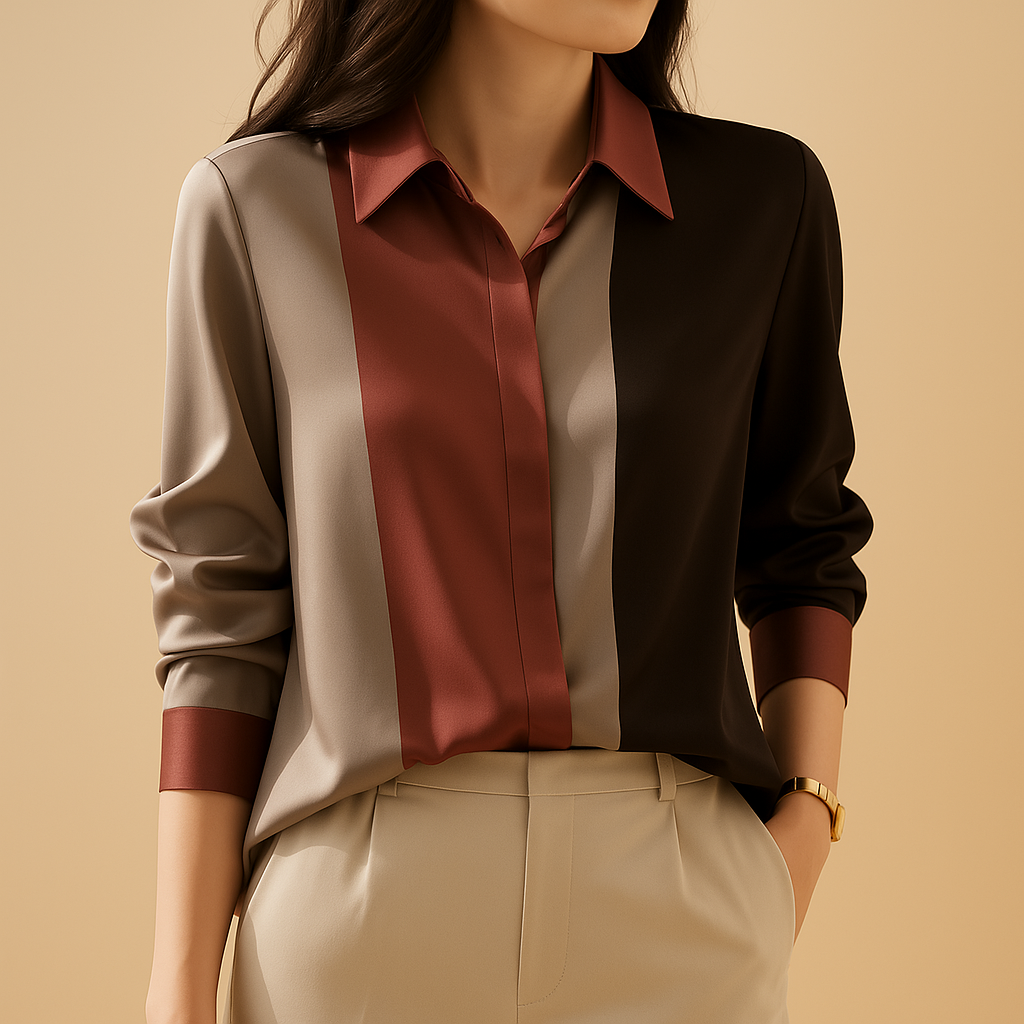 Elegante satijnen blouse met patchwork strepen voor dames | Giselle 3
