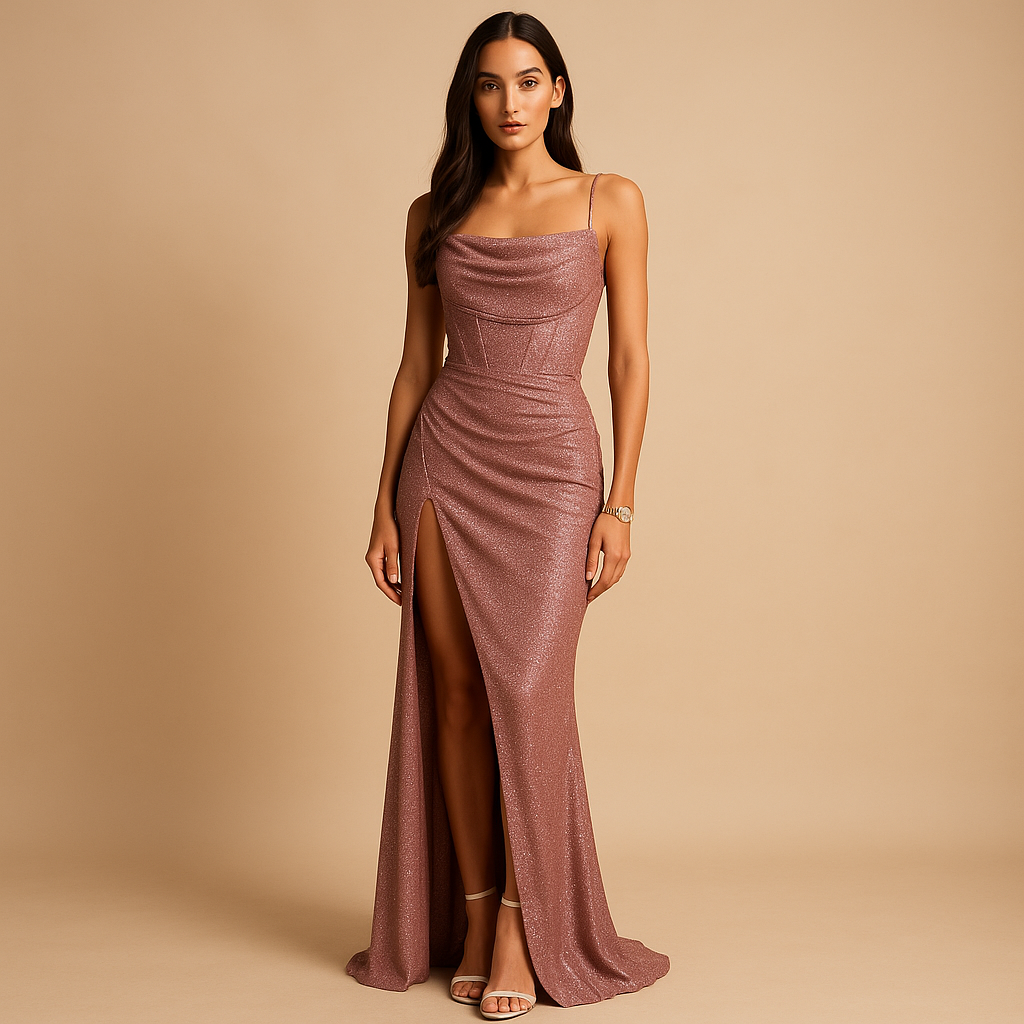 Corsetjurk van luxe satijn met hoge split | Elise 5