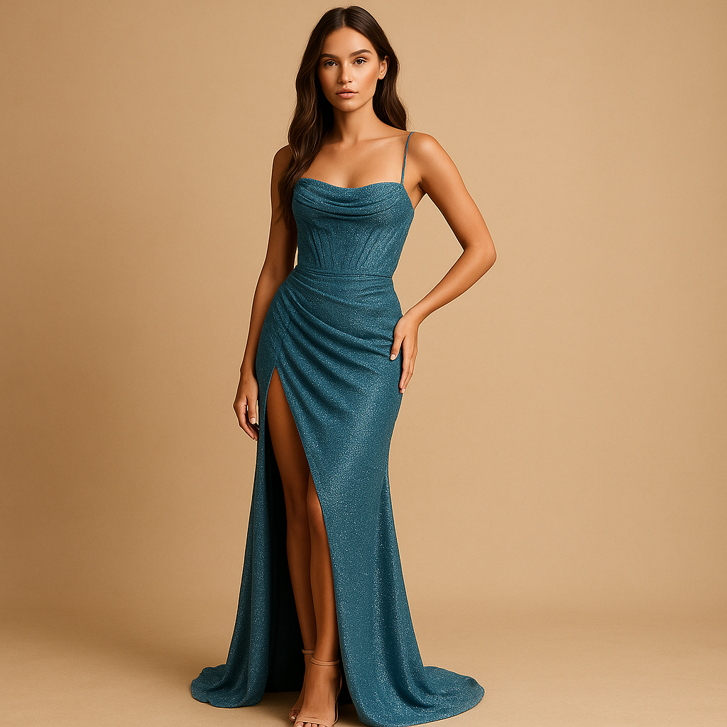 Corsetjurk van luxe satijn met hoge split | Elise 4