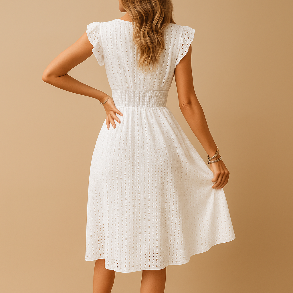 Elegante midi-zomerjurk met ruches en ademende stof | Lieke 5