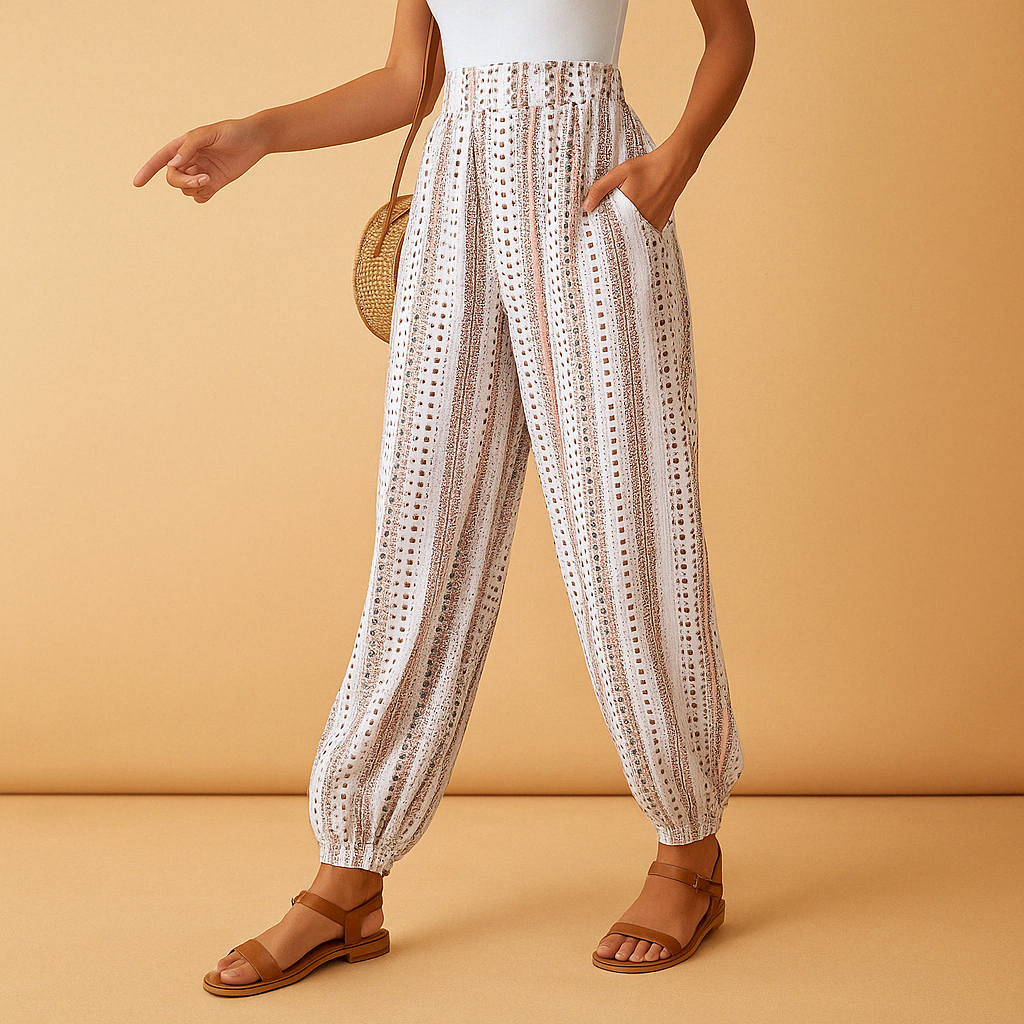 Dames broeken hoge taille met boho flair en losse pasvorm | Elena 2