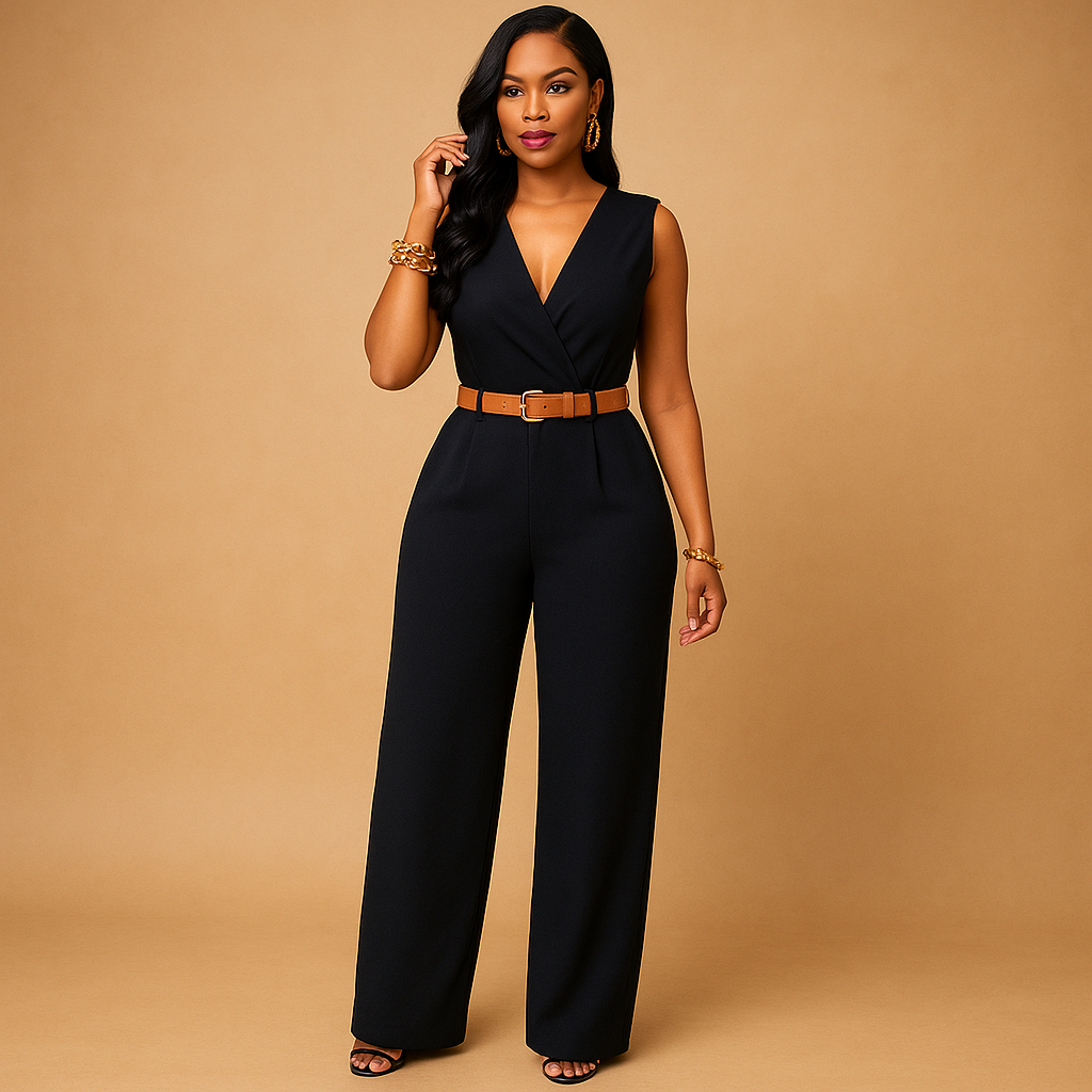 Elegante jumpsuit met diepe V-hals en hoge taille | Maud 2