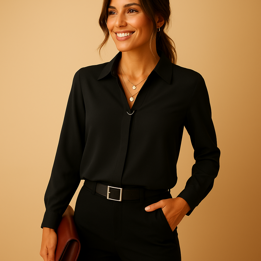 Witte blouse dames met vrouwelijke pasvorm en knoopsluiting | Lieke 1