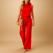 Feestelijke jumpsuit met wijde pijpen en ronde hals | Anna 3