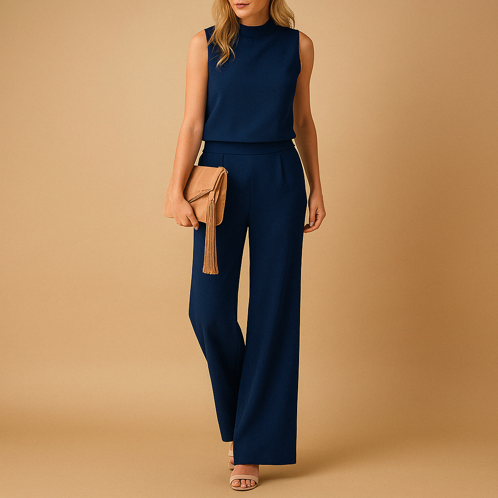 Feestelijke jumpsuit met wijde pijpen en ronde hals | Anna 2