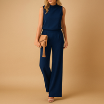 Feestelijke jumpsuit met wijde pijpen en ronde hals | Anna 2