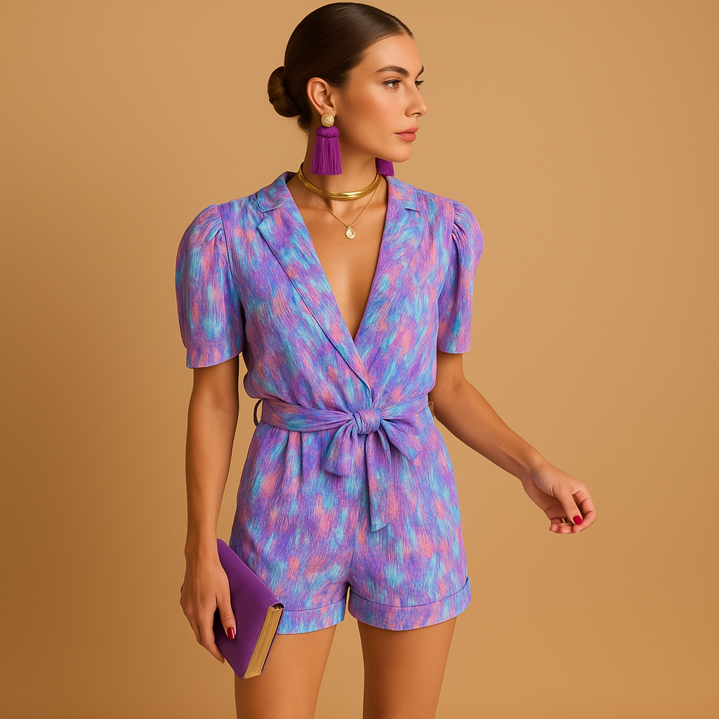 Dames Jumpsuit Kort Met Riem en Vivid Print | Mila 3