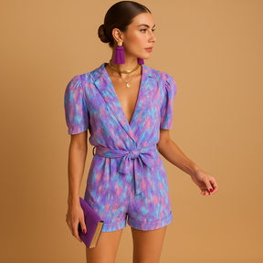 Dames Jumpsuit Kort Met Riem en Vivid Print | Mila 3