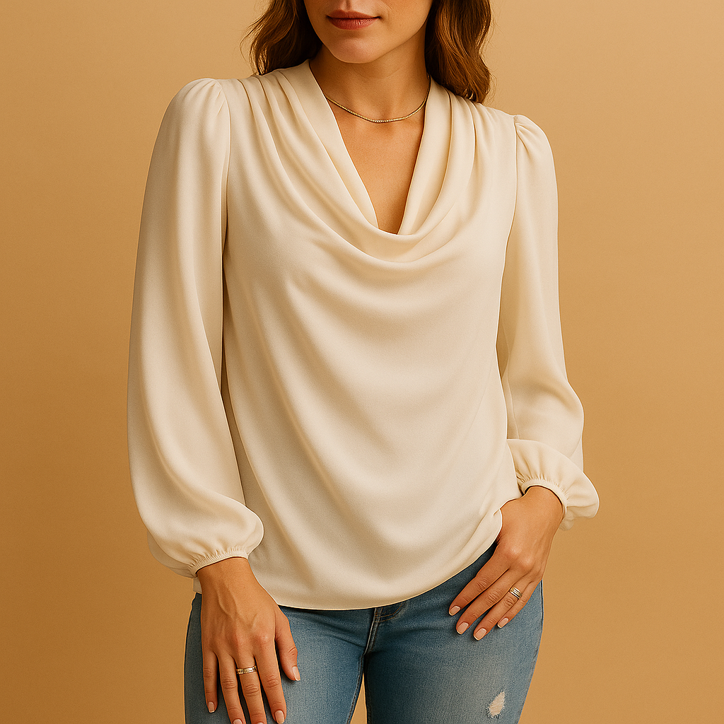 Blouse dames in ademend chiffon met V-hals en pofmouwen | Yara 1