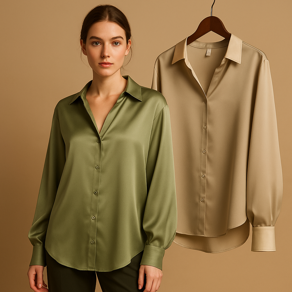 Witte blouse dames met luxe satijnen stof en omgeslagen kraag | Mirthe 2
