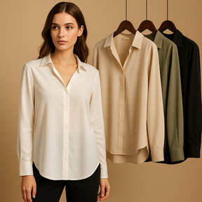 Witte blouse dames met luxe satijnen stof en omgeslagen kraag | Mirthe 6