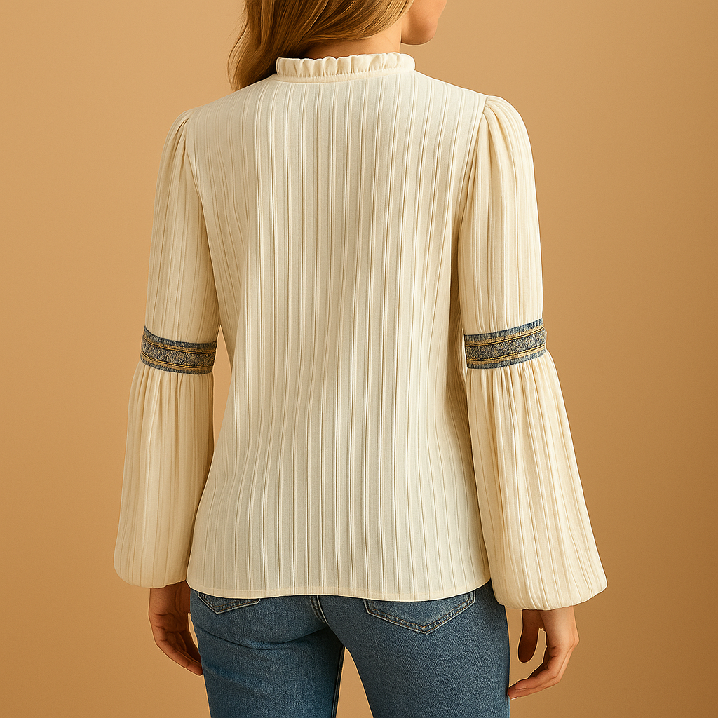 Dames blouse lange mouw met kant en lantaarnmouwen | Nadine 4