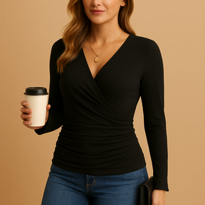 T-shirt dames met V-hals en lange mouwen | Yara 3
