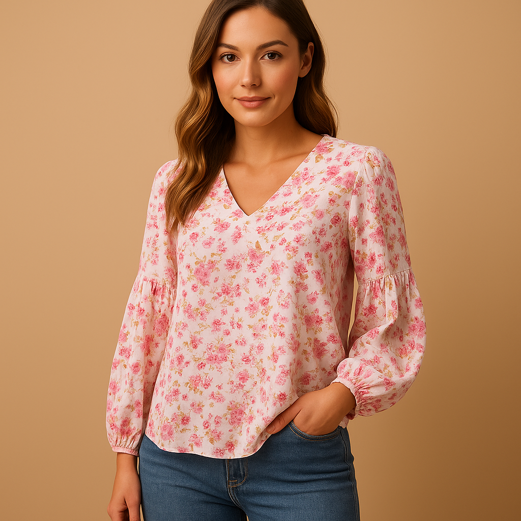 Witte Bloemige Blouse Dames met Lange Mouwen | Mila 2