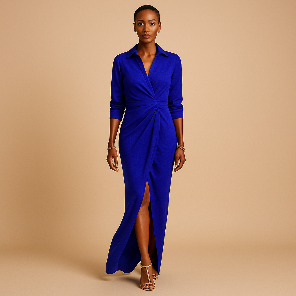 Elegante A-lijn jurk met V-hals en halflange mouwen | Elin 2