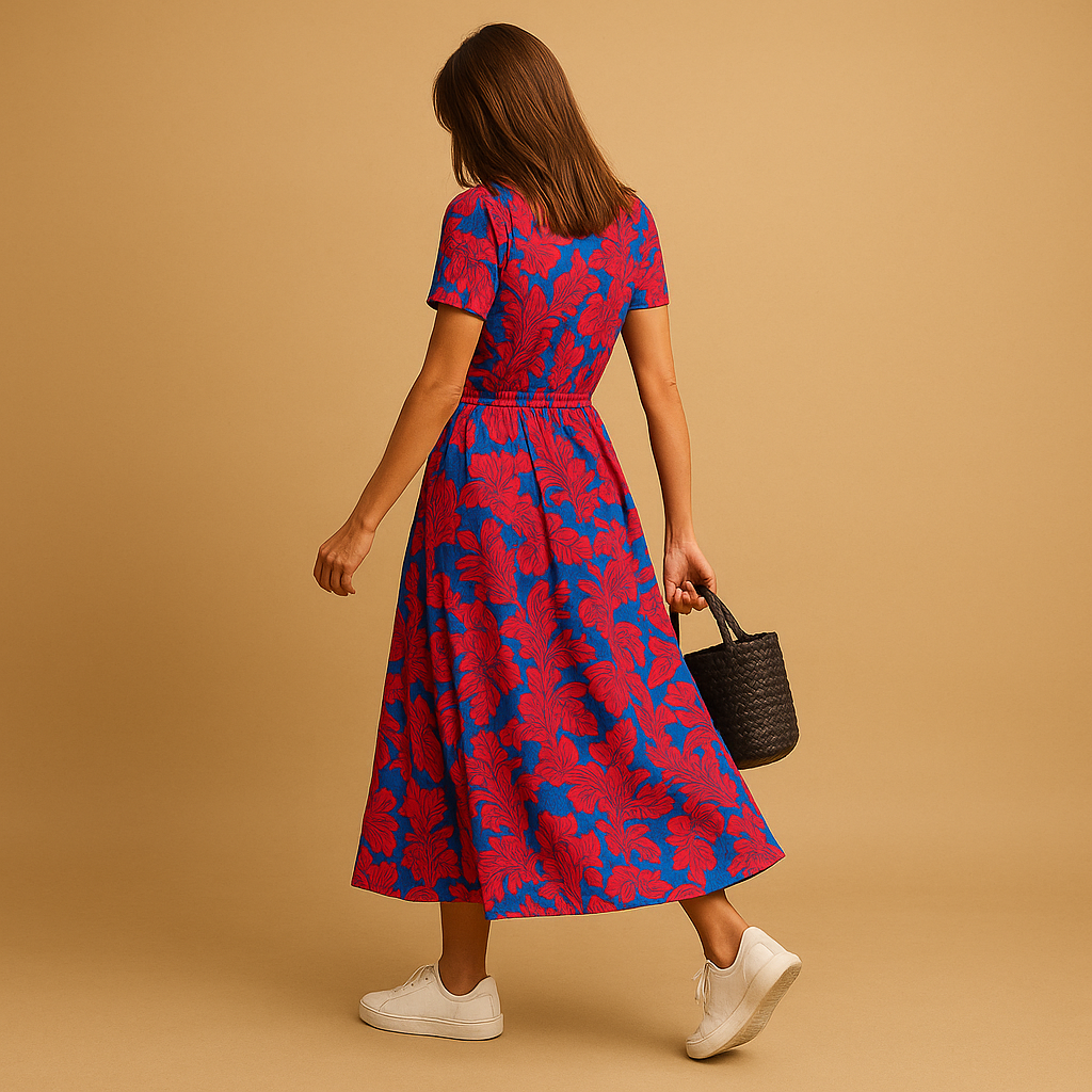 Zomerjurk Dames A-lijn met Pofmouwen en Knoopdetails | Mare 2