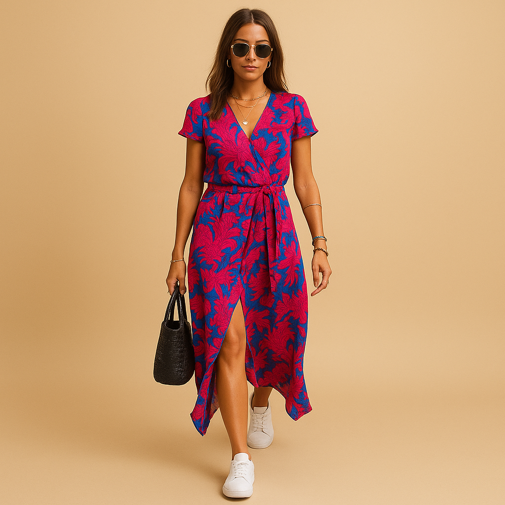 Zomerjurk Dames A-lijn met Pofmouwen en Knoopdetails | Mare 1