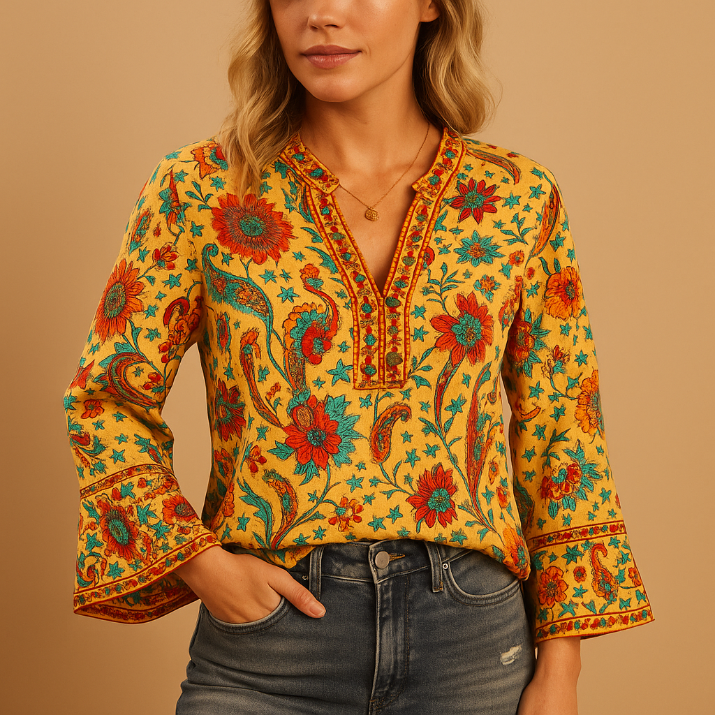 Variant image for Feestelijke Dames Blouse met Bloemenprint en Uitlopende Mouwen | Yara-1