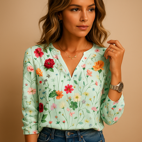 Dames blouse met bloemenprint en V-hals | Tess 3