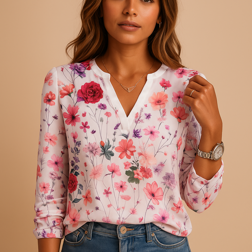 Dames blouse met bloemenprint en V-hals | Tess 2