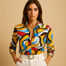 Dames blouse met overslaghals en opvallende print | Nina 5